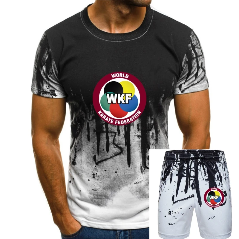 Новая мужская белая футболка Wkf с логотипом мировой каратэ Федерации, размер детской, черная Молодежная Официальная футболка