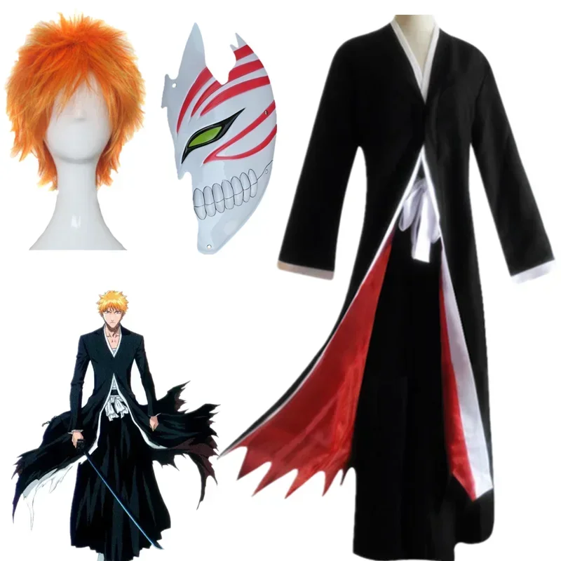 Фото Аниме Bleach Kurosaki Ichigo Косплей Костюм Кимоно Черный Плащ Брюки Униформа Хэллоуин Рождественская Одежда №2