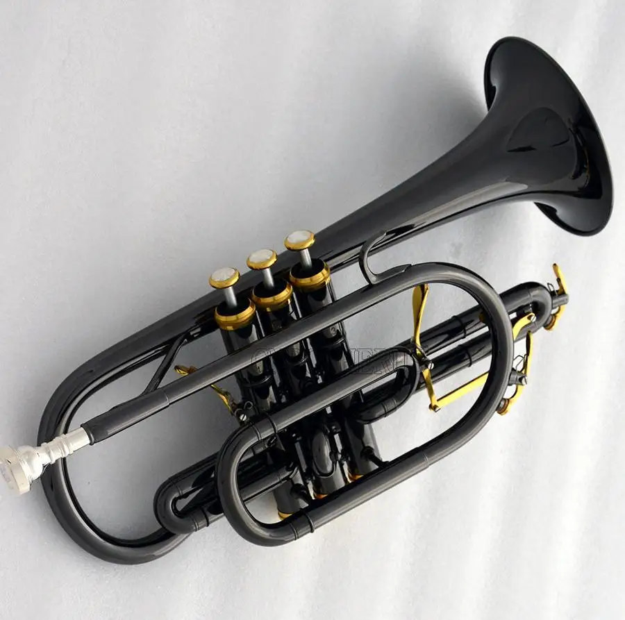 новая труба Bb Double Triggers Cornet с черным никелированным покрытием и футляром Музыкальные инструменты
