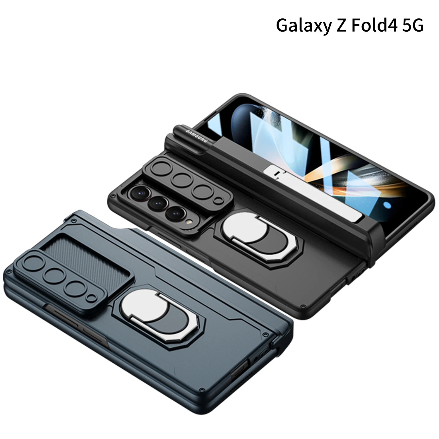Магнитный армированный чехол с S-образной ручкой для Samsung Galaxy Z Fold 4 5 3 2, автомобильный держатель, кольцо-скользящая камера, 360 полная защита, чехол с подставкой