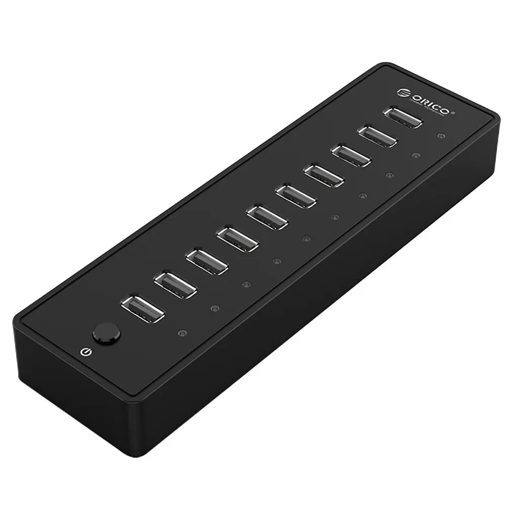 10 портов USB2.0 HUB 12V2.5A источник питания с кабелем передачи данных 1,5 м огнестойкий ABS для ПК Mac ноутбука черный
