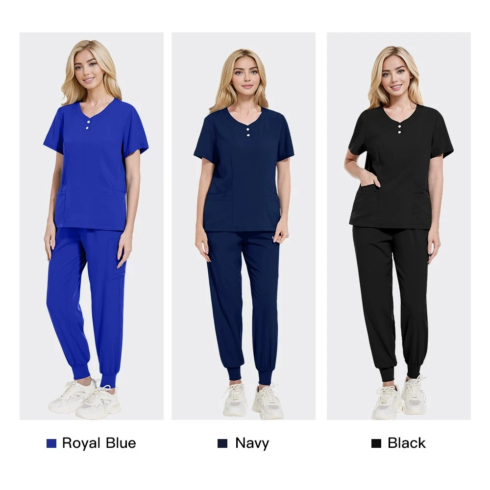 Фото Venta Caliente Talla Grande унисекс Médico Y Ropa Para Lavar A Mano Униформа Enfermera Conjunto Diseño Botones De Color Sólido №4
