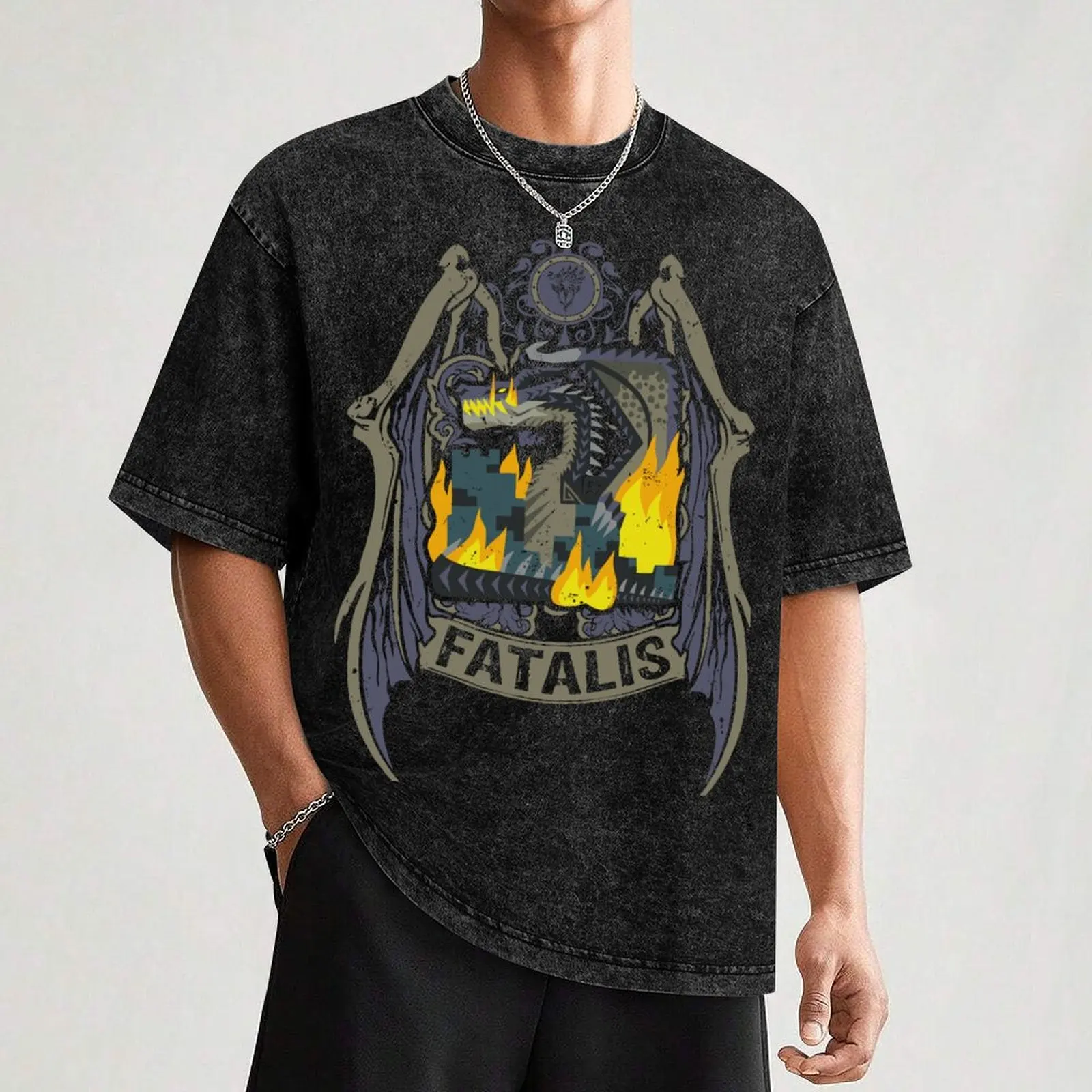 Фото FATALIS-CREST футболка черные модные рубашки рубашки футболки с рисунком футболка с короткими рукавами мужская №3