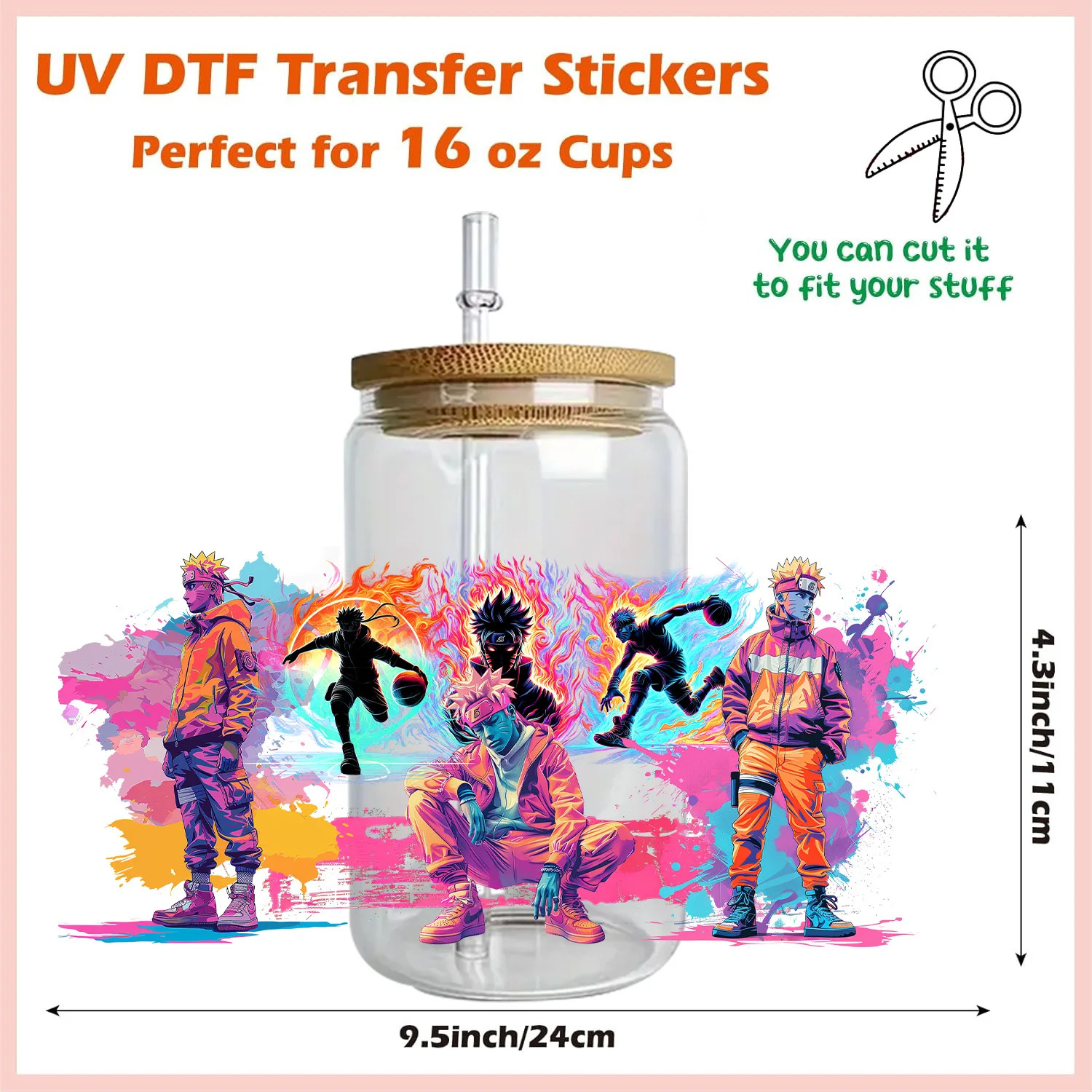 Фото Miniso NARUTO Easy Peel водонепроницаемые наклейки «сделай сам» 3D переводы наклейки с кристаллами uvdtf 16 унций УФ dtf наклейка на стаканчик №5