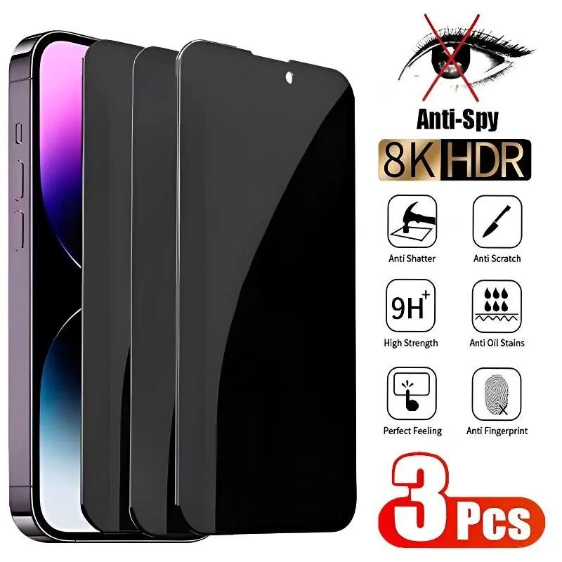 3 шт., антишпионское закаленное стекло для iPhone 11 12 13 14 15 Pro Max Plus X XR XS Max, защита для экрана, защитная пленка