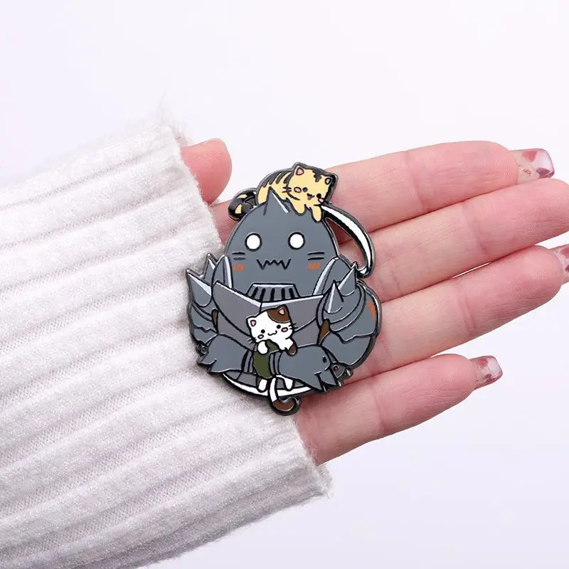 Фото Hot Anime Fullmetal Alchemist Figure Alphonse Elric Q-Version Cute Alloy Brooch Cosplay Decoration Bag Jewelry Accessories Toys №3