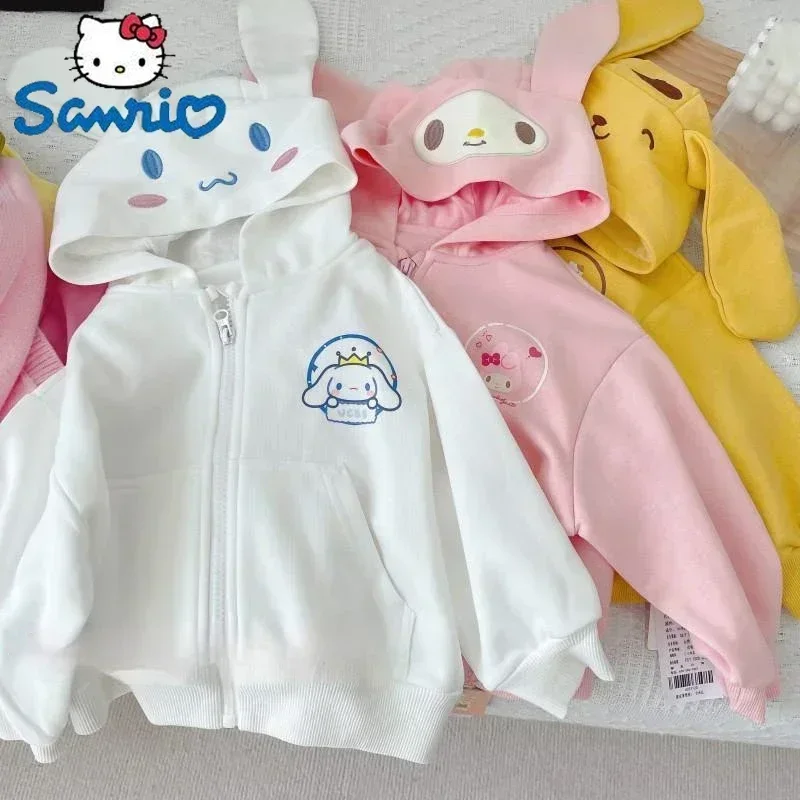 Детская толстовка с капюшоном Sanrio Kawaii Melody Kuromi Cinnamoroll на молнии с длинным рукавом теплая куртка пуриновая плюшевая Толстовка для девочек подарок