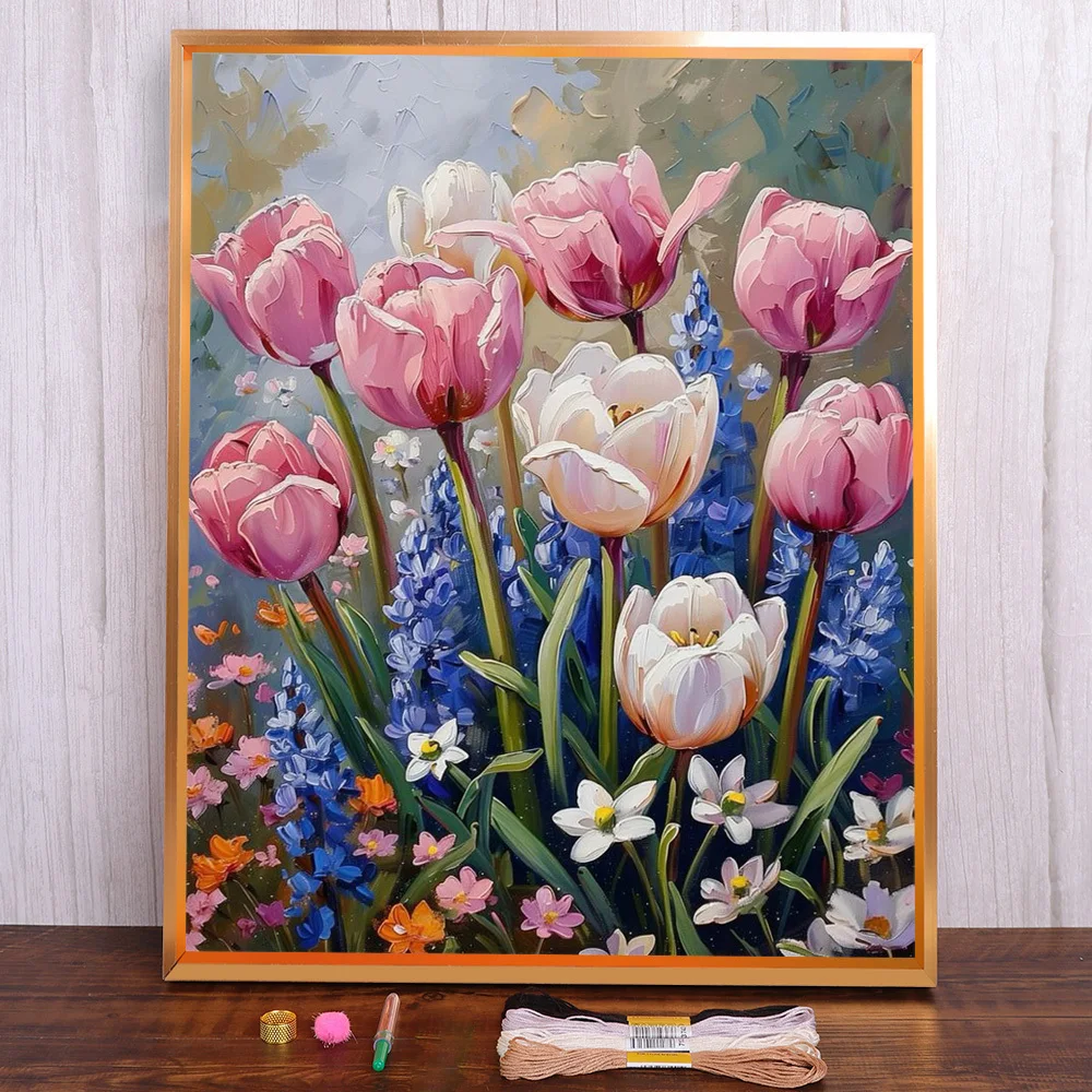 Набор для вышивки крестом Flower Tuilp с предварительной печатью, нитки DMC, рукоделие ручной работы, хобби, оптовая продажа, акции Mulina