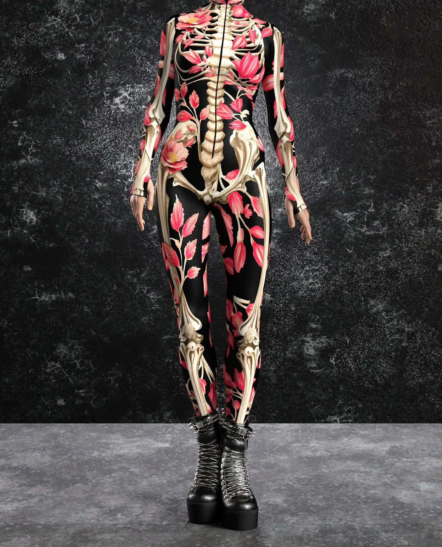 Фото 3D Цветочный Скелет Zentai боди комбинезон Забавный костюм для косплея на Хэллоуин женский костюм №4