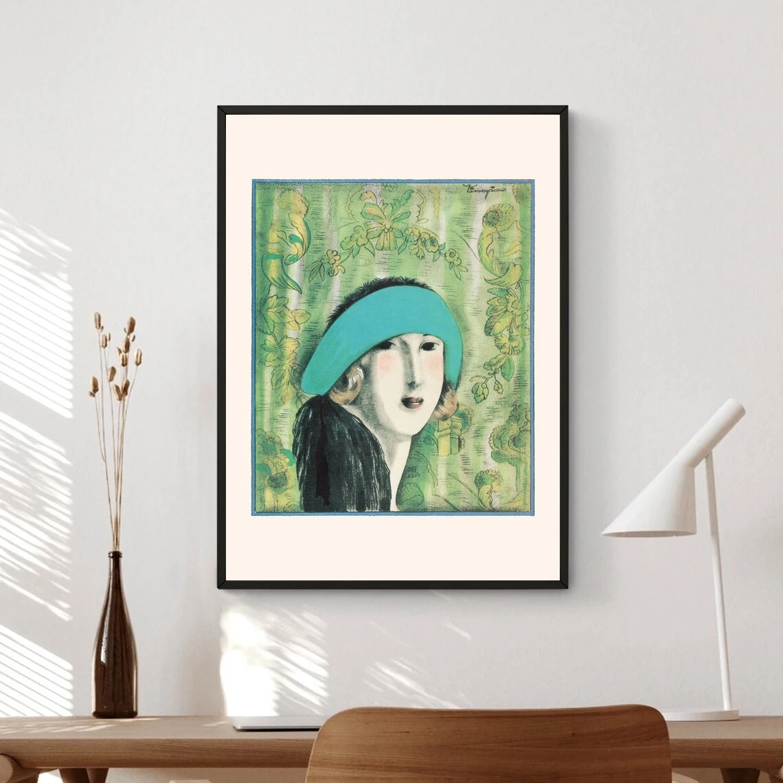 ART DECO PRINT - модная иллюстрация, модная шляпа, Marth Collot, 1925 год, печать на холсте, фото, украшение для дома, настенная живопись