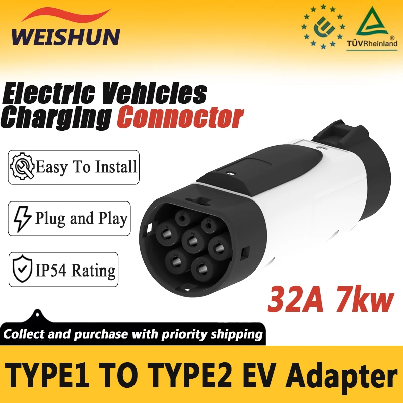 Адаптер EV Type1 к Type2 SAE J1772 к IEC 62196-2 Преобразователь EVSE переменного тока 32A 7 кВт для автомобилей европейского стандарта