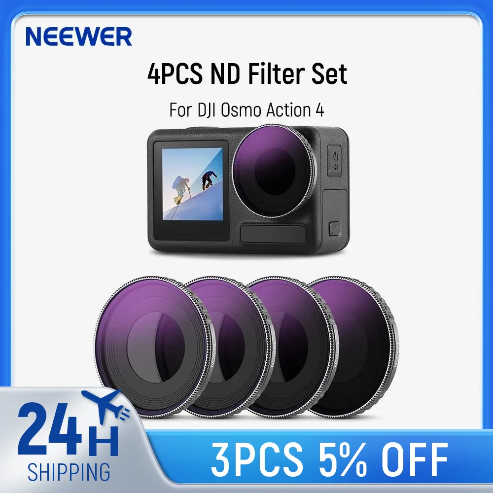 Набор фильтров NEEWER ND, совместимых с DJI Osmo Action 4, набор из 4 фильтров ND8/PL ND16/PL ND32/PL ND64/PL ND/CPL для экшн-камеры