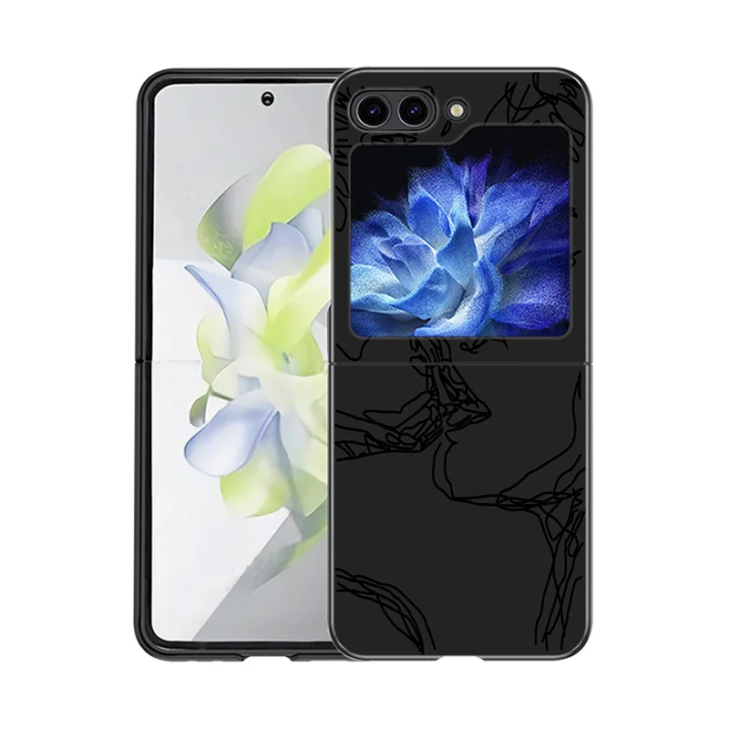 Фото Жесткие чехлы для телефонов Samsung Z Flip 6 5 4 3 Galaxy Flip6 5G Flip5 Flip4 Flip3 Moon Lover Line Art Bear PC, черный матовый чехол №2