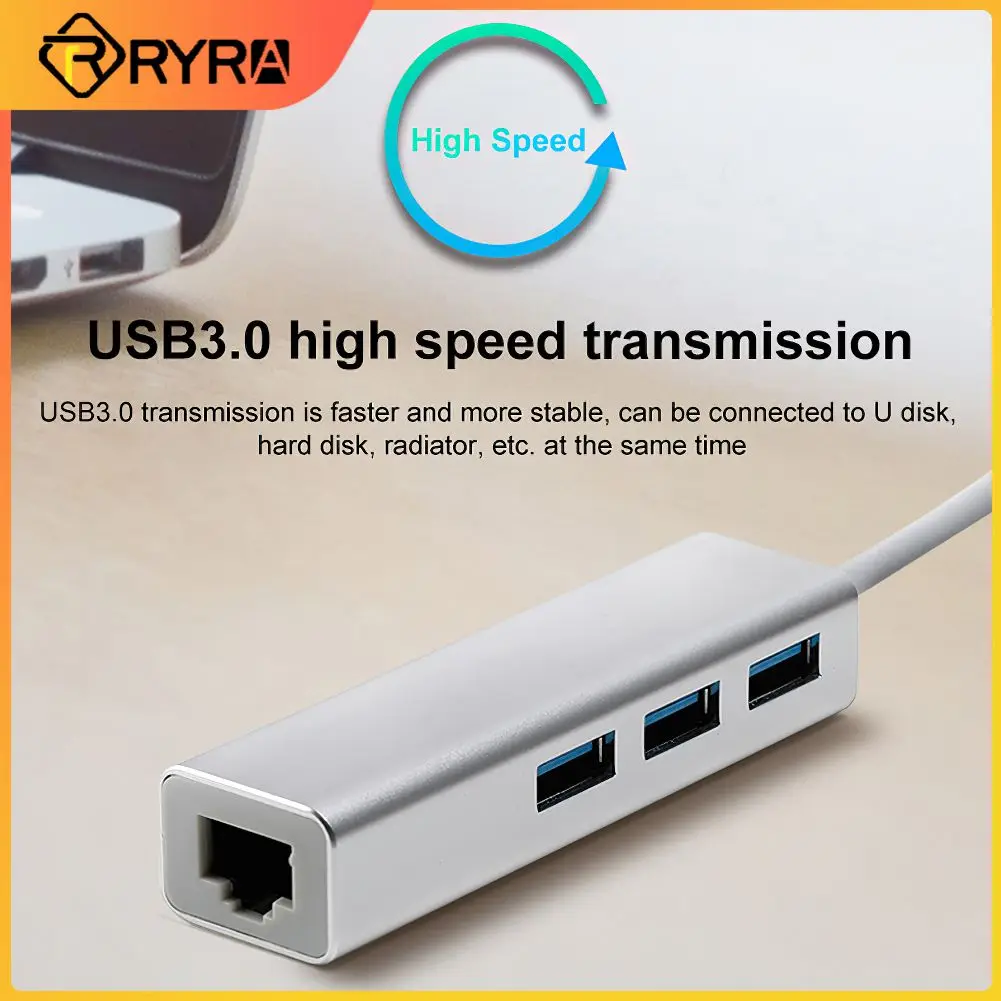 USB-адаптер RYRA с Type C на Ethernet RJ45, 3 USB-порта, 3,0, 2,0