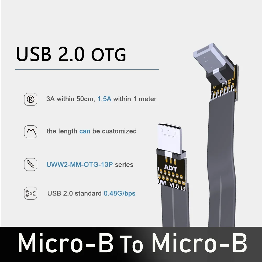 13P Двойной 90-градусный USB 2.0 между мужчинами OTGFlat Удлинительный кабель для передачи данных Micro-B к углому микро-B Fpv Шнур для аэрофотосъемки ADT