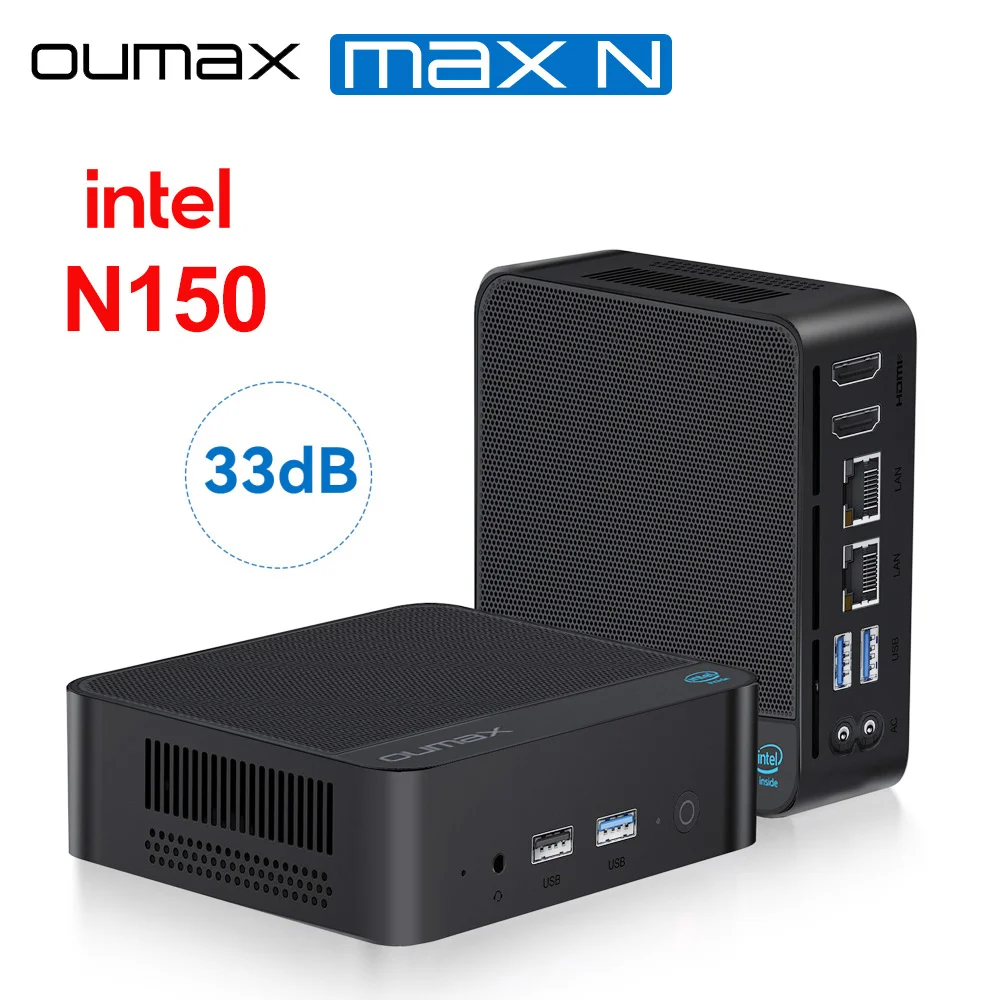 OUMAX Intel Twin Lake N150 Mini PC 4C/4T Четырехъядерный Процессор 16 ГБ DDR4 RAM 500 ГБ HDD M.2 PCIe 3.0 SSD Dual HD 1000M С...