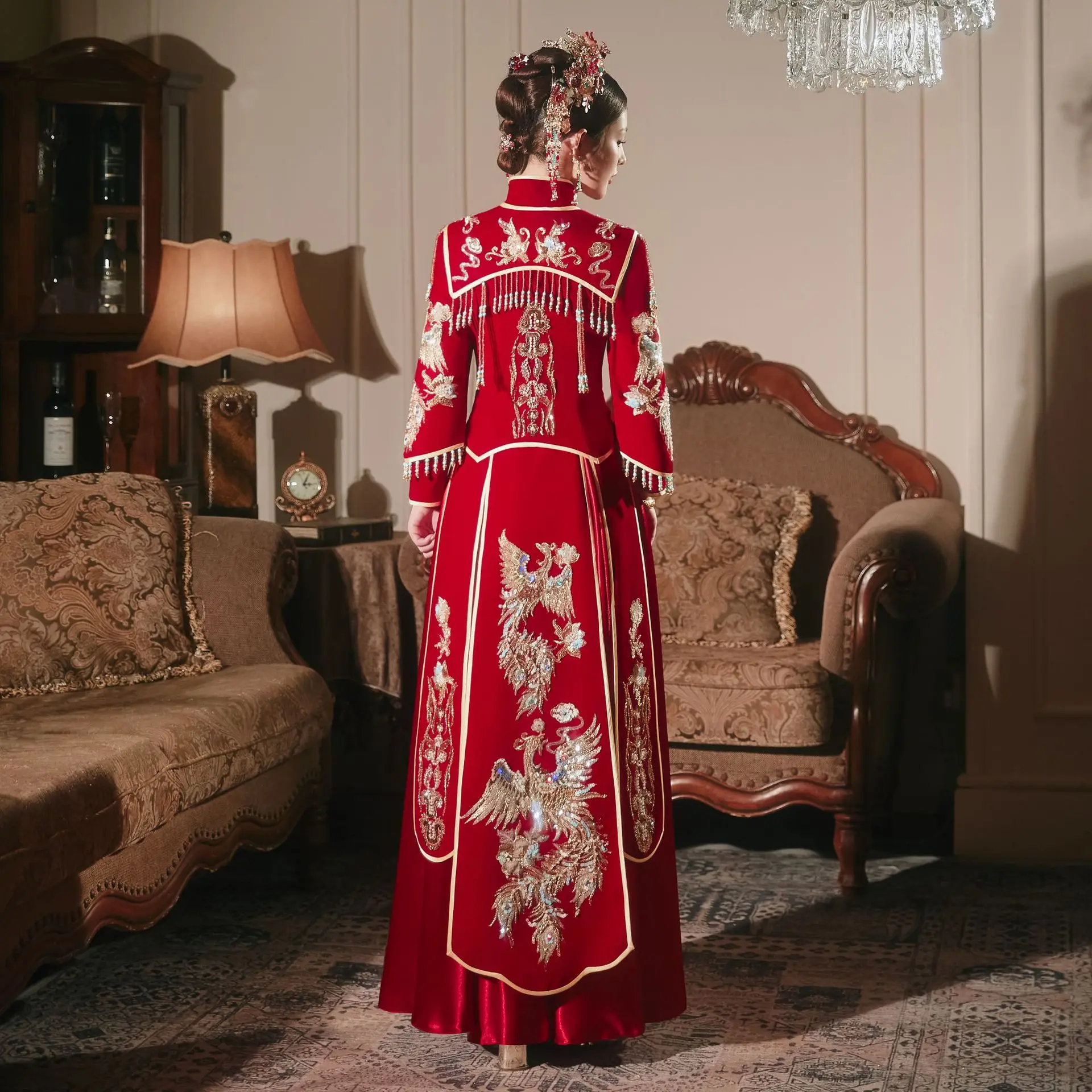 Фото Платье Xiuhe с драконом и Фениксом для невесты, маленькое китайское свадебное платье, новинка 2022, свадебное платье, потрясающее платье для свадьбы №5