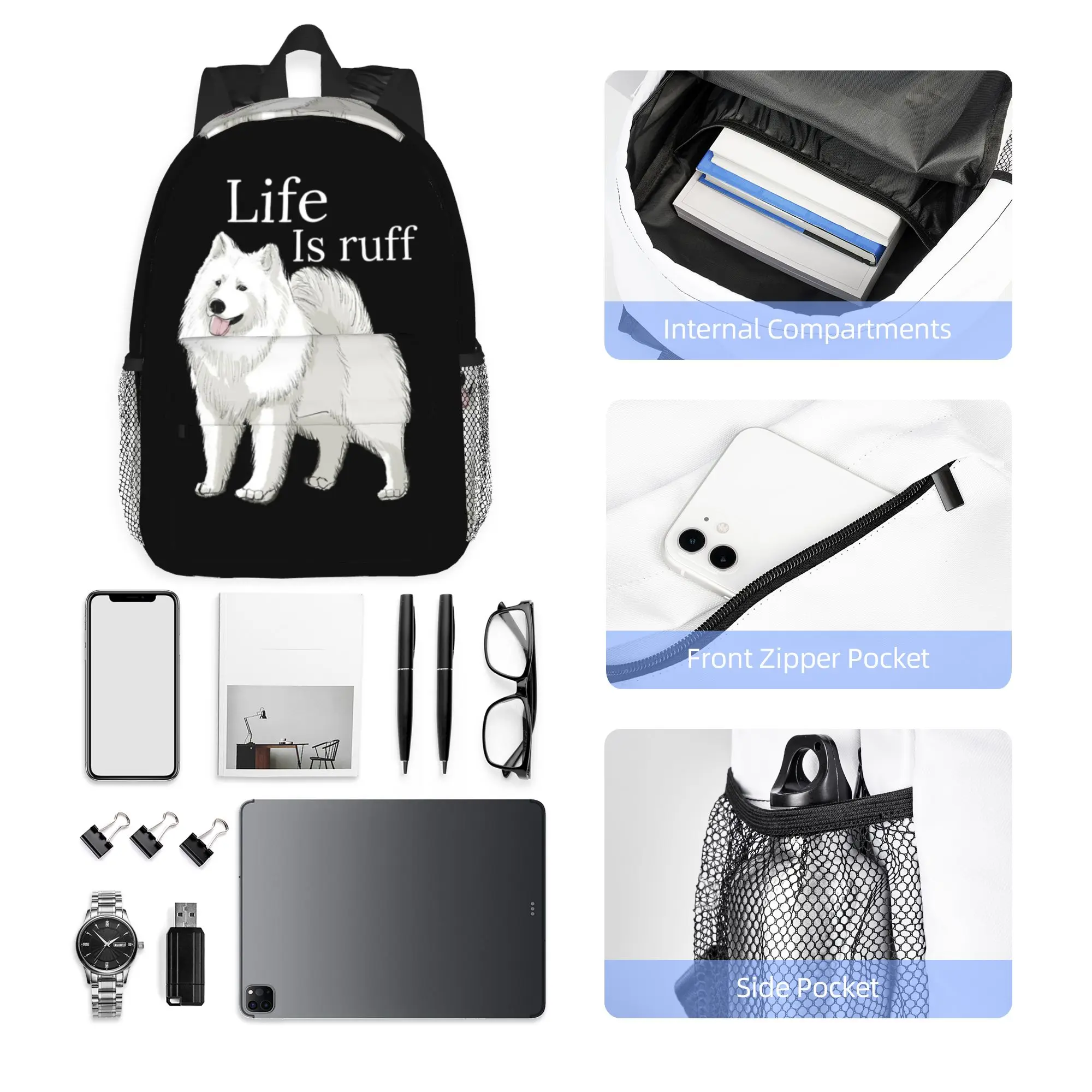Рюкзак Samoyed Life Is Ruff, хит продаж, вместительный рюкзак для мальчиков и девочек, сумка через плечо для мужчин и женщин, школьная сумка
