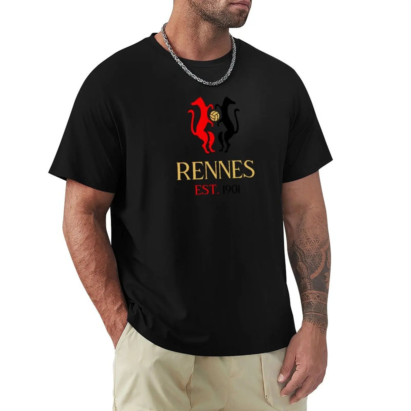 Футболка Rennes Red & Black Gold, дизайнерские рубашки, милая одежда, хлопковая футболка для мужчин