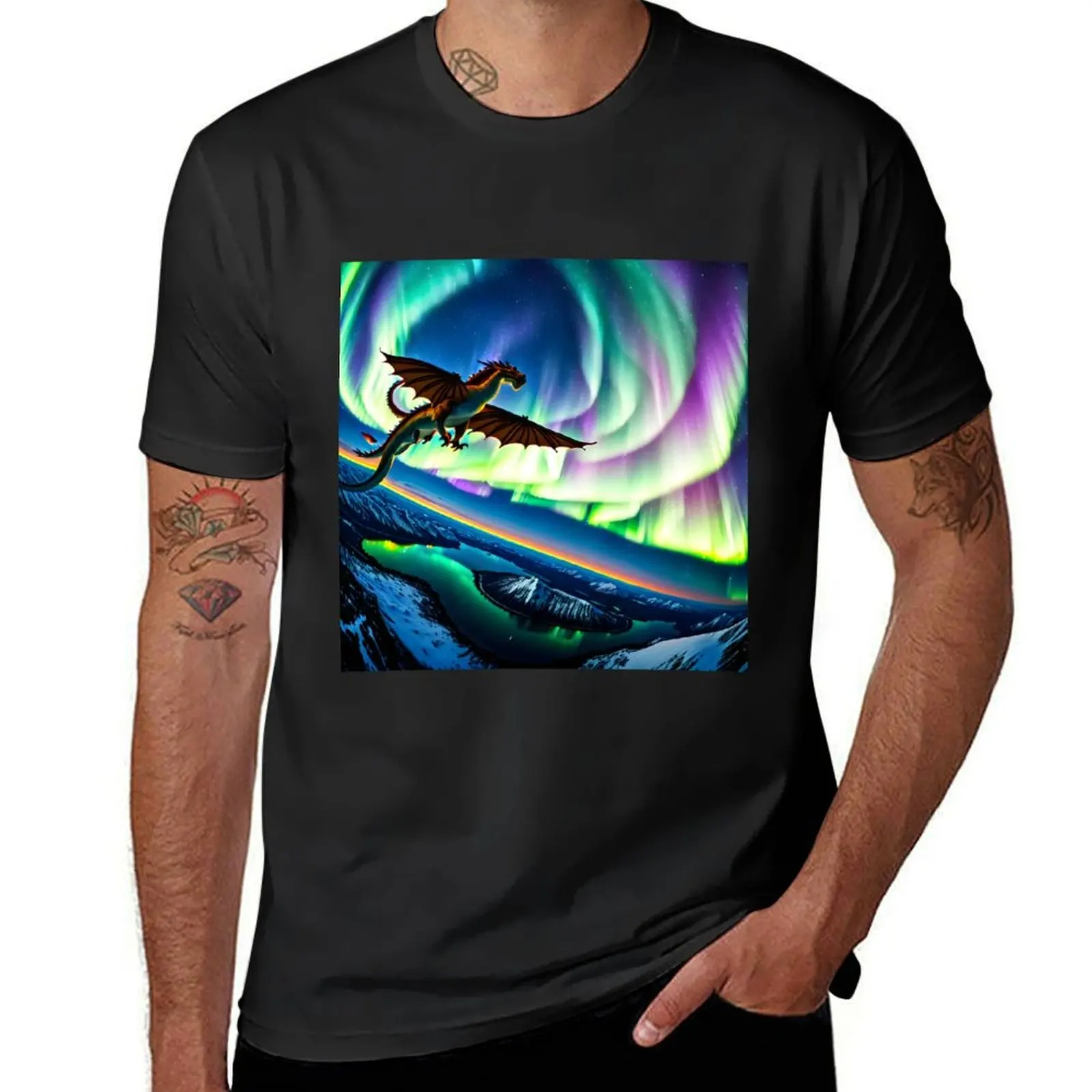 Футболка Dragon in the Rockies, футболка с аниме, забавные футболки, одежда на день Святого Валентина, мужская футболка