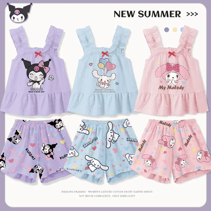 Пижамный комплект Sanrio My Melody, комплект из модала с подтяжками из ледяного шелка для девочек, домашняя одежда для родителей и детей, комплект из двух предметов