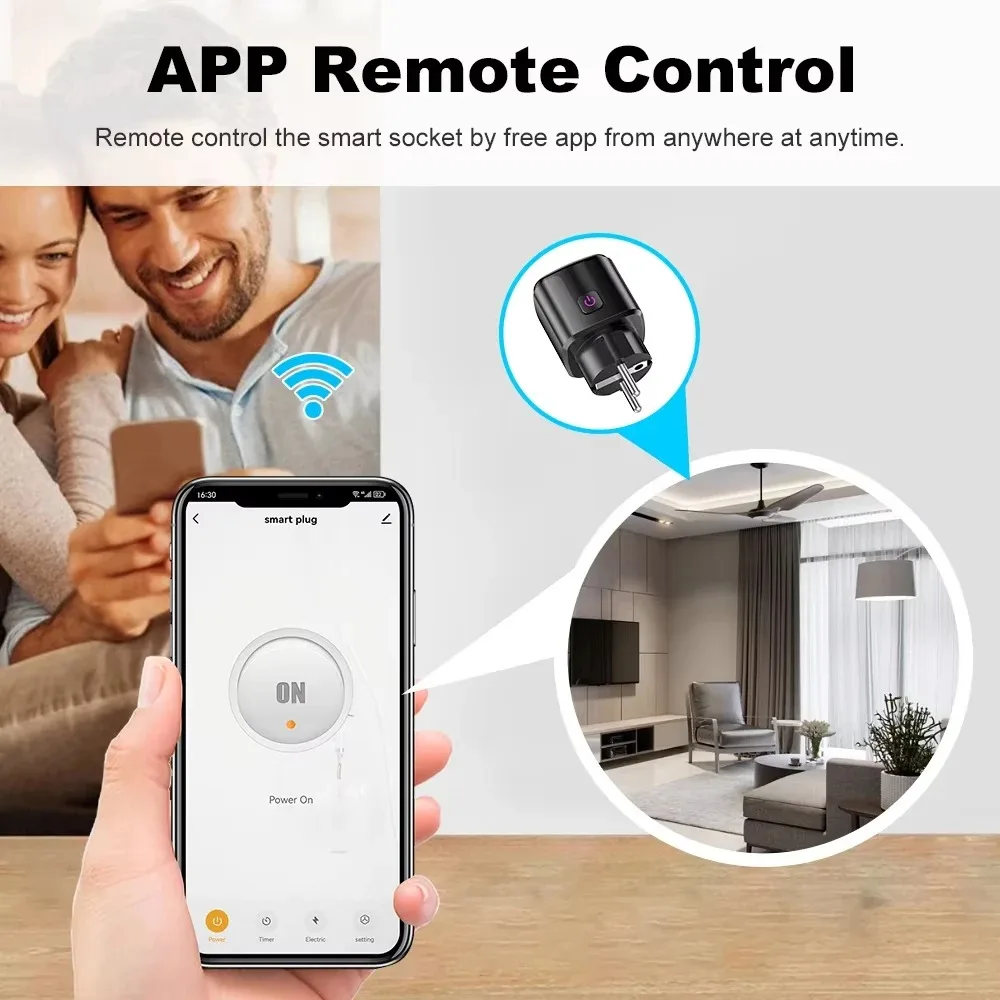 Фото Умная розетка Tuya Wi-Fi + Bluetooth, адаптер 20 А, монитор мощности, беспроводной пульт дистанционного управления, приложение для Google Home Alice Alexa №3