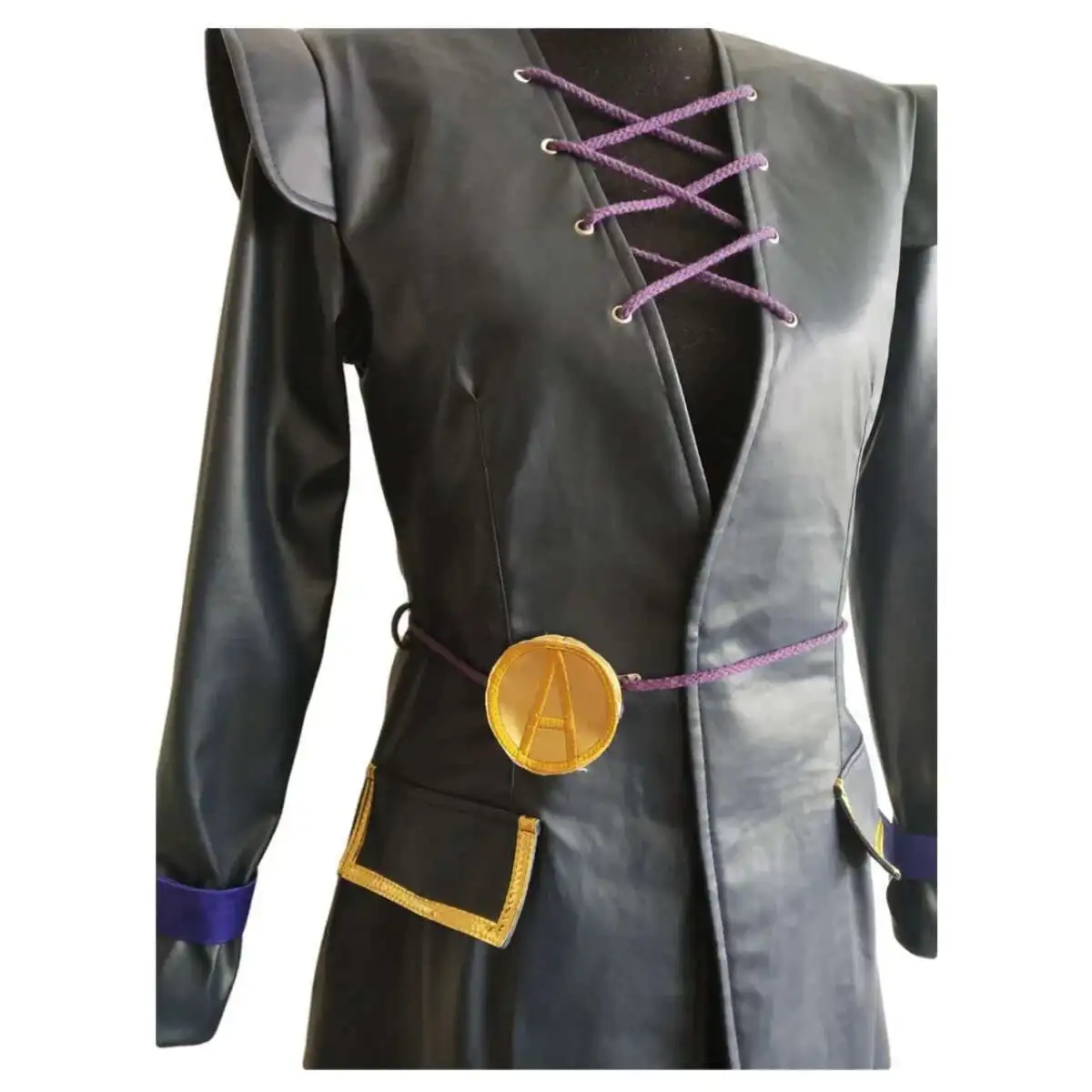 Фото Аниме JOJO's Bizarre Adventure Golden Wind Leone Abbacchio Косплей Костюм Черное длинное пальто из искусственной кожи Униформа Парик Мужской карнавальный костюм №5