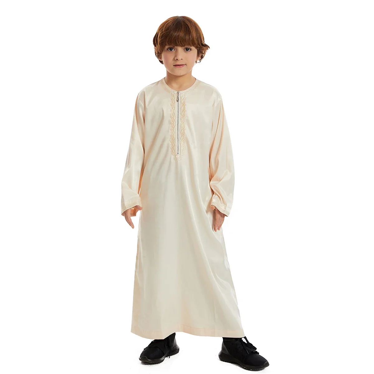 Фото 2025 Muslim Boys Kids Saudi Robe Thoub Jubba Thobe Arab Dress Zipper Islamic Clothing Maxi Gown Abaya Ramadan Thawb Middle East №4