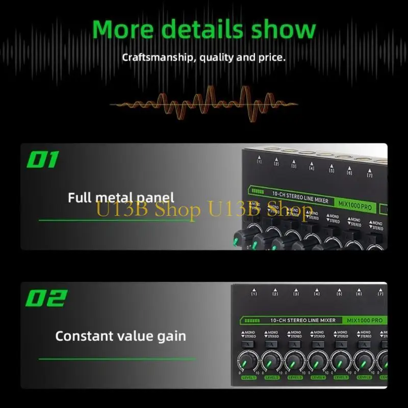 Фото Sound Mixer U13B с низким шумом-микшером Профессиональный звуковой миксер 10 каналов звуковой микшер Стерео светодиодный миксер №2