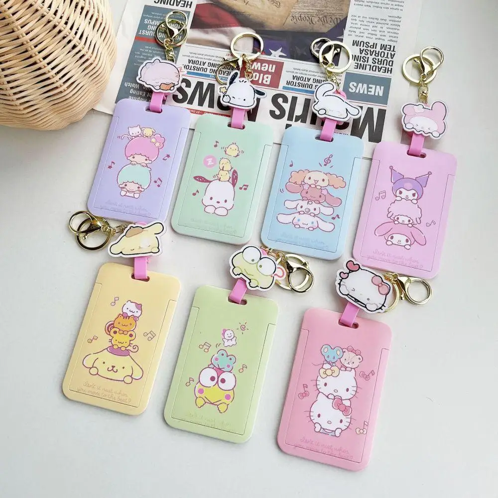 Брелок для ключей Sanrio Mymelody, милый мультяшный пластиковый держатель для карт в автобусе, со шнурком и выдвижной пряжкой, подарок для студентов