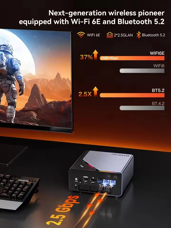 Фото GMKtec Oculink Mini PC K12 Настольный компьютер AMD Ryzen 7 H 255 USB4 2 * DDR5 3 * PCIe 2 * 2,5G LAN RGB Игровой компьютер Windows11 WiFi6E №5