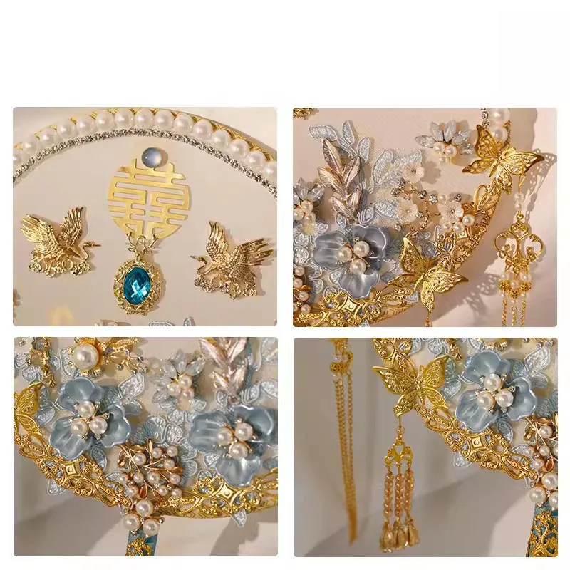 Фото SLN Ice Blue Свадебный китайский веер, свадебный веер в старинном стиле, Веселый веер, семейный веер №4