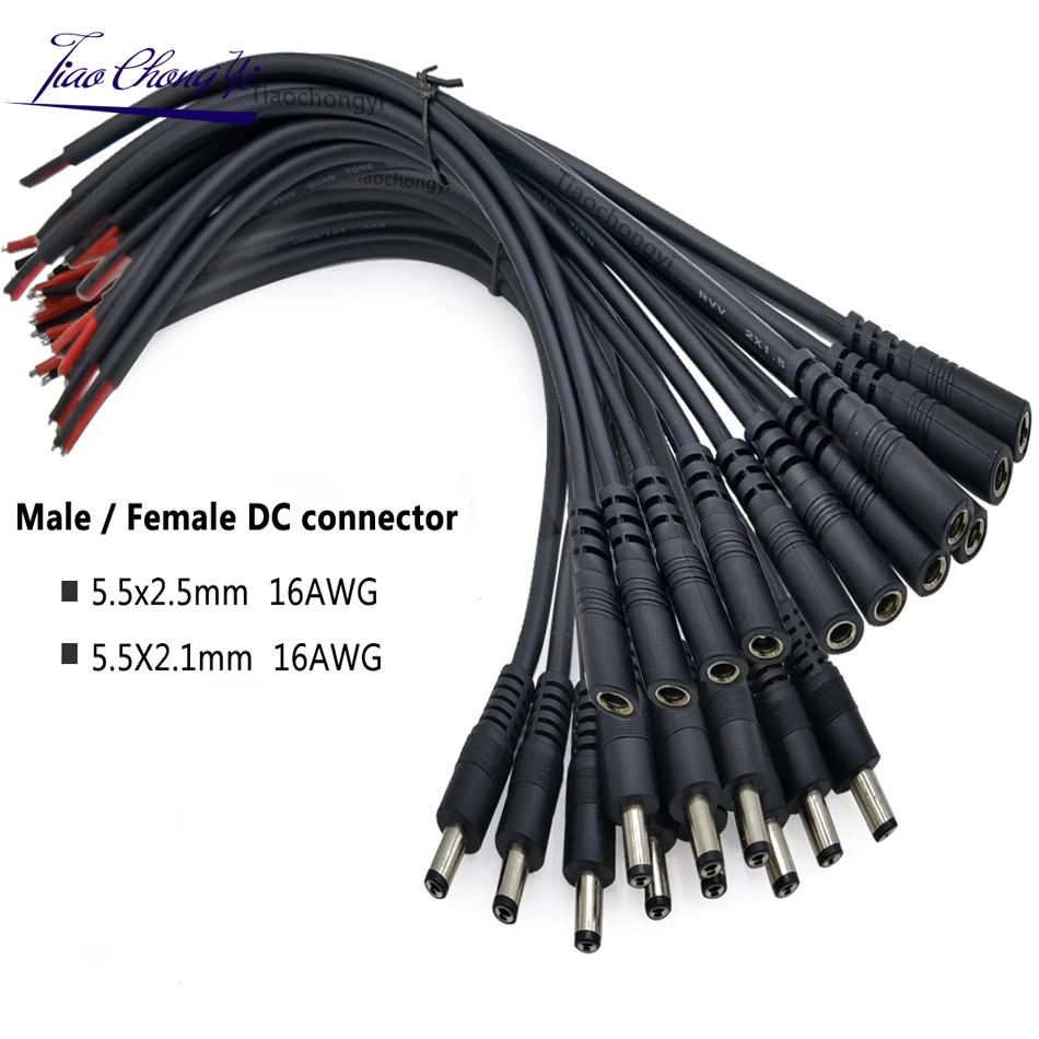 2 контакта 16awg 5,5x2,1 мм/x мм штекер питания постоянного тока, гнездовой провод кабеля 30 см, разъем адаптера, разъем для светодиодной ленты, стандартный