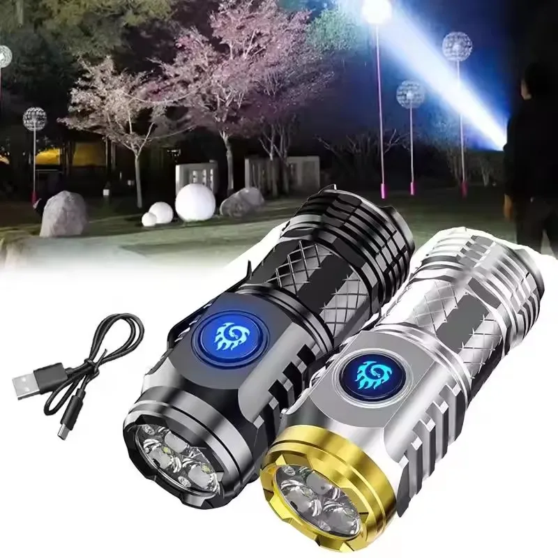 Трехглазый Monster Mini Flash Super Power фонарик сильный свет перезаряжаемый супер яркий, портативный светильник
