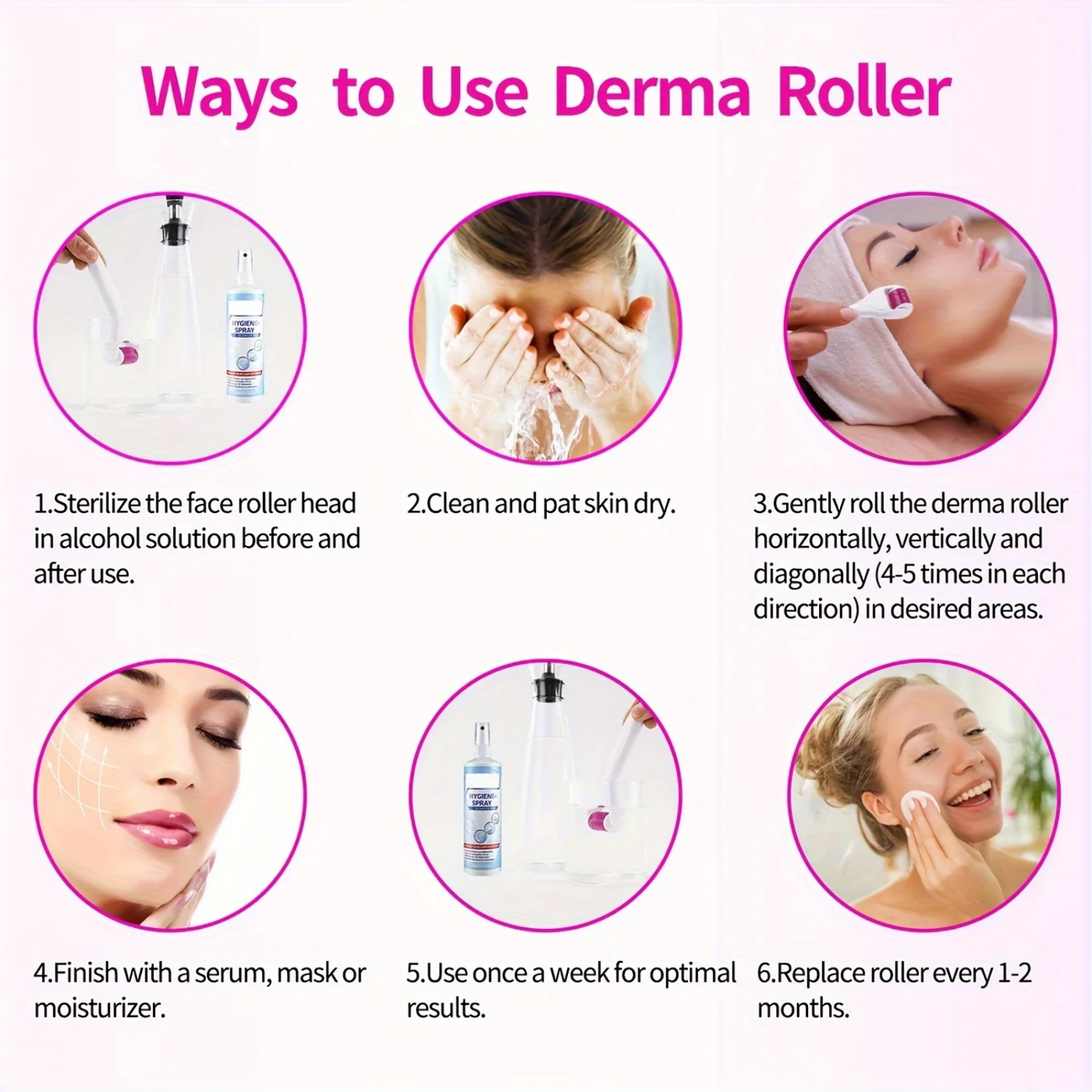 Фото Комплект Derma Roller 6 в 1 для лица и тела — микроигольный Dermaroller 0,25 мм и 0,3 мм с 5 сменными головками, футляром и дезинфекцией №3