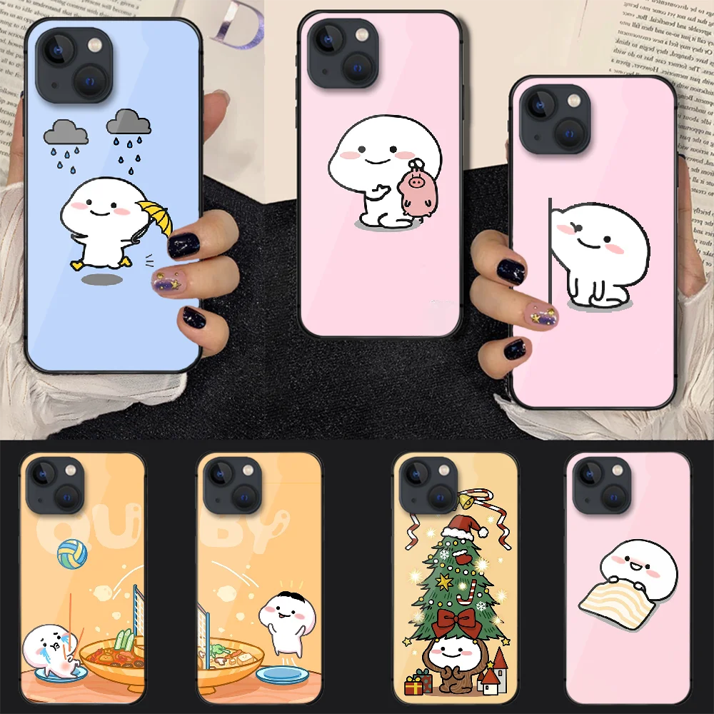 Мультяшный чехол Quby Pentol из закаленного стекла для телефона Iphone 7 8 11 12 13 14 Pro Max Plus Mini 6s X XS XR SE, черный