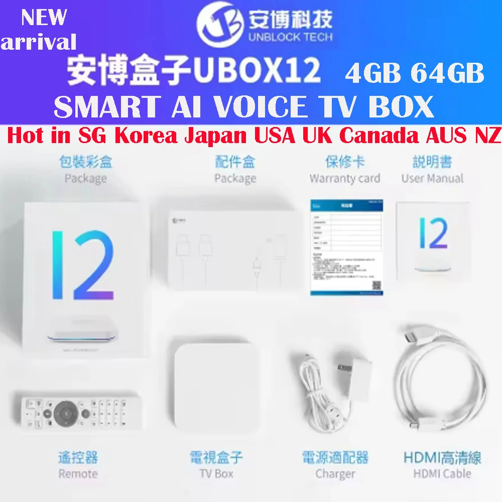 [Подлинный] Новейший Unblock Tech UBOX12 PRO Android12 Smart TV Box 4 ГБ 64 ГБ 6K HD AI Voice Глобальный бестселлер PK Evpad/Svicloud