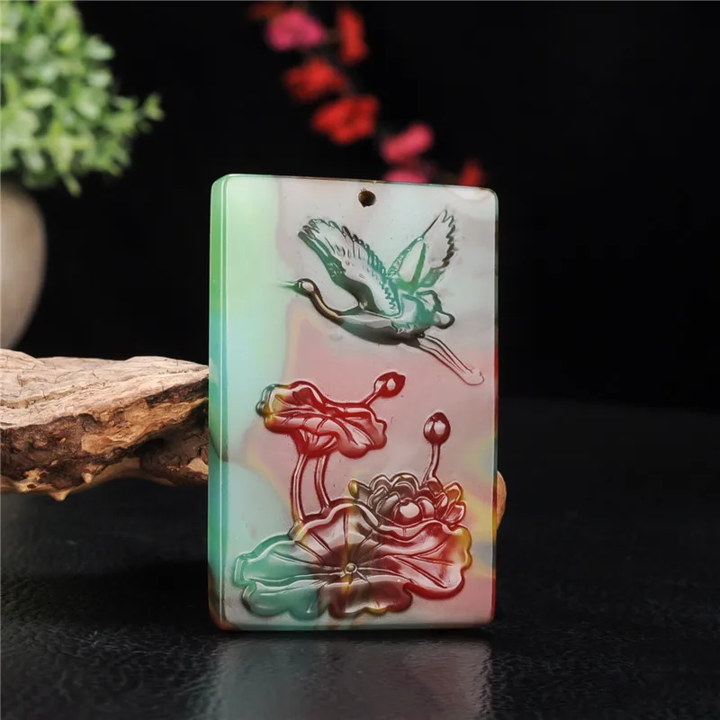 Xinjiang Hetian Jade Color Jade Lotus Crane фирменные подвески для мужчин и женщин Золотая шелковая нефритовая подвеска на весь путь