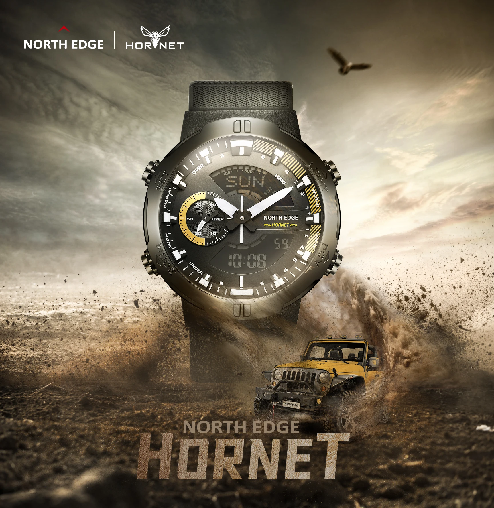 HORNET Военные мужские цифровые часы NORTH EDGE Спортивные часы Армейские светодиодные секундомеры Многофункциональные светящиеся часы 50 м Водонепроницаемые
