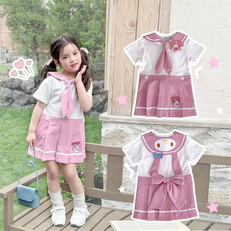 Фото Женская юбка из чистого хлопка Sanrio, летняя юбка принцессы в стиле колледжа с темно-синим воротником, мультяшная Kuromi My Melody №5