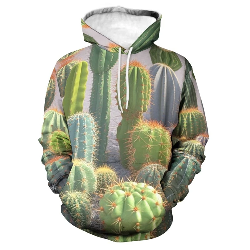 Фото Golden Barrel Cactus Hoodies Plant 3D Printing Scene Planting Long Sleeves Hooded Shirt Funny Casual Street Clothing Sweatshirt №3