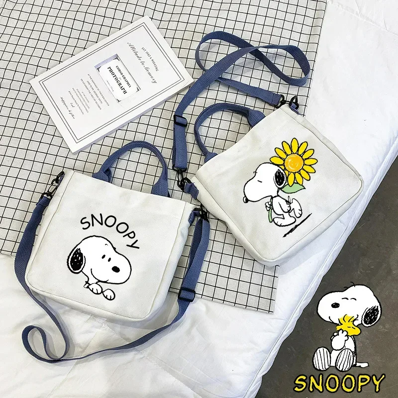Фото Холщовые сумки с аниме Snoopy, Студенческая сумка через плечо, кавайная ручная сумка, сумки-тоуты, кошельки и сумочки для девочек, подарки для детей на день рождения №4