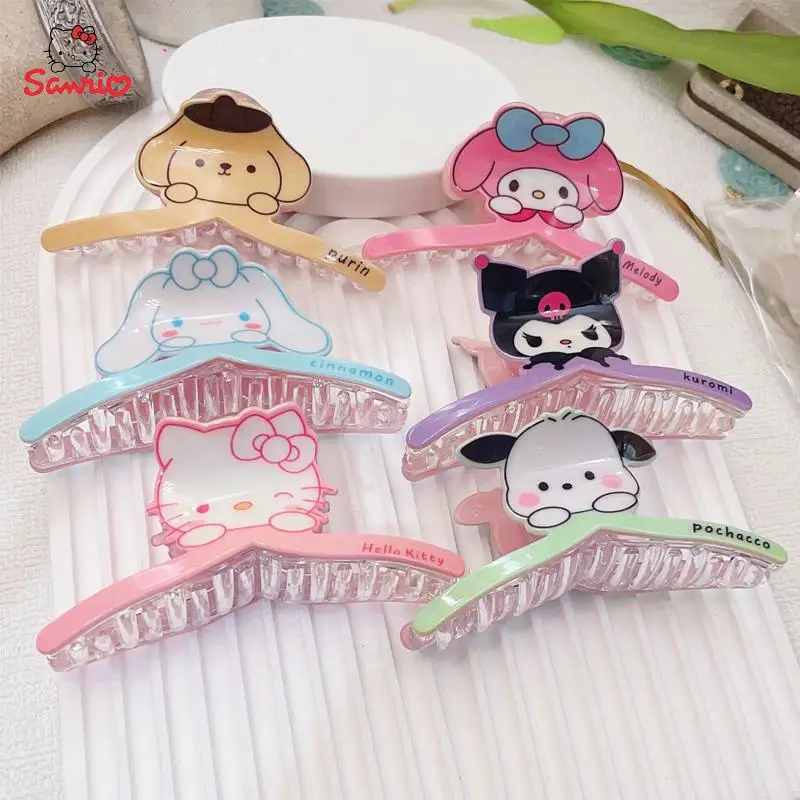Заколки для волос Sanrio Hello Kitty Melody Cinnamoroll Kuromi, заколка в виде акулы, заколка для волос Pochacco, помпон, аксессуары, подарки на день рождения для девочек
