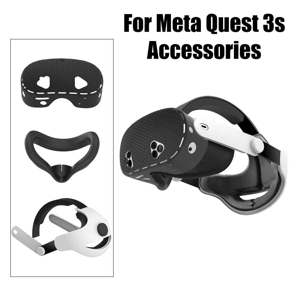 Регулируемый ремешок на голову Elite для Quest 3S, силиконовая маска, передняя крышка, аксессуар VR, ремешок на голову 3-в-1 для Meta Quest 3S