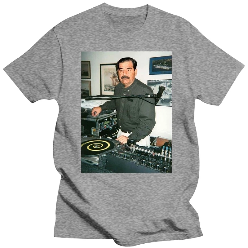 Фото 2025 новые модные брендовые топы, мужская футболка, мужская футболка Dj Saddam Hussein Technics 1200, Iraq House Edm, лучшие футболки в стиле хип-хоп №3