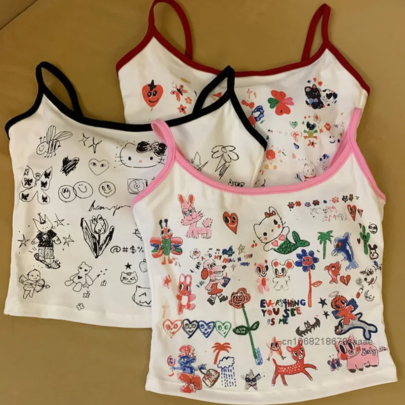 Женский Летний жилет с рисунком Sanrio, Hello Kitty острая Y2k, новинка, милые футболки в японском стиле, облегающий короткий топ без рукавов (art.: 3920c88d3be44) - 3920c88d3be44
