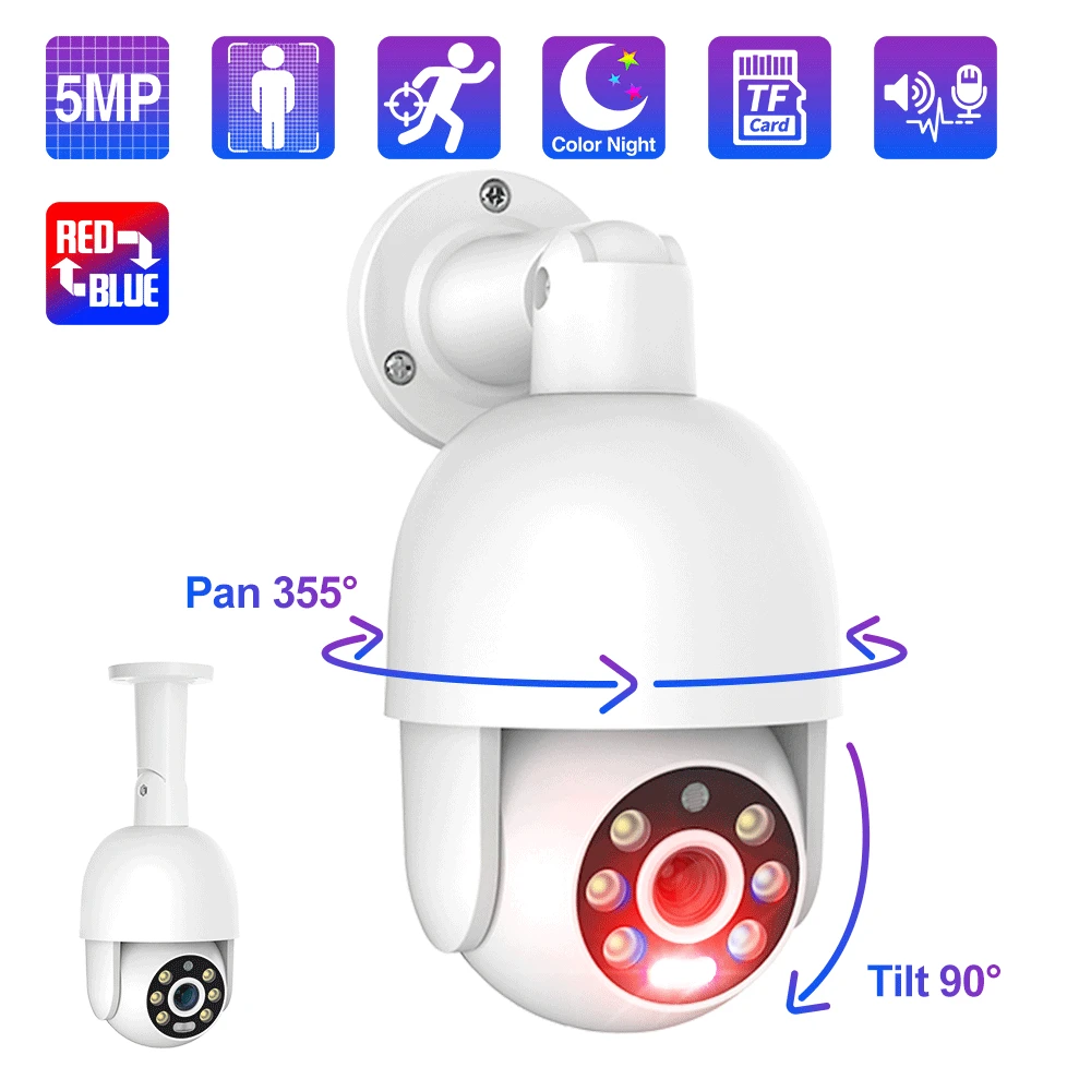 IP-камера Techage, 5 МП, PTZ, POE, HD, IP66, водонепроницаемая
