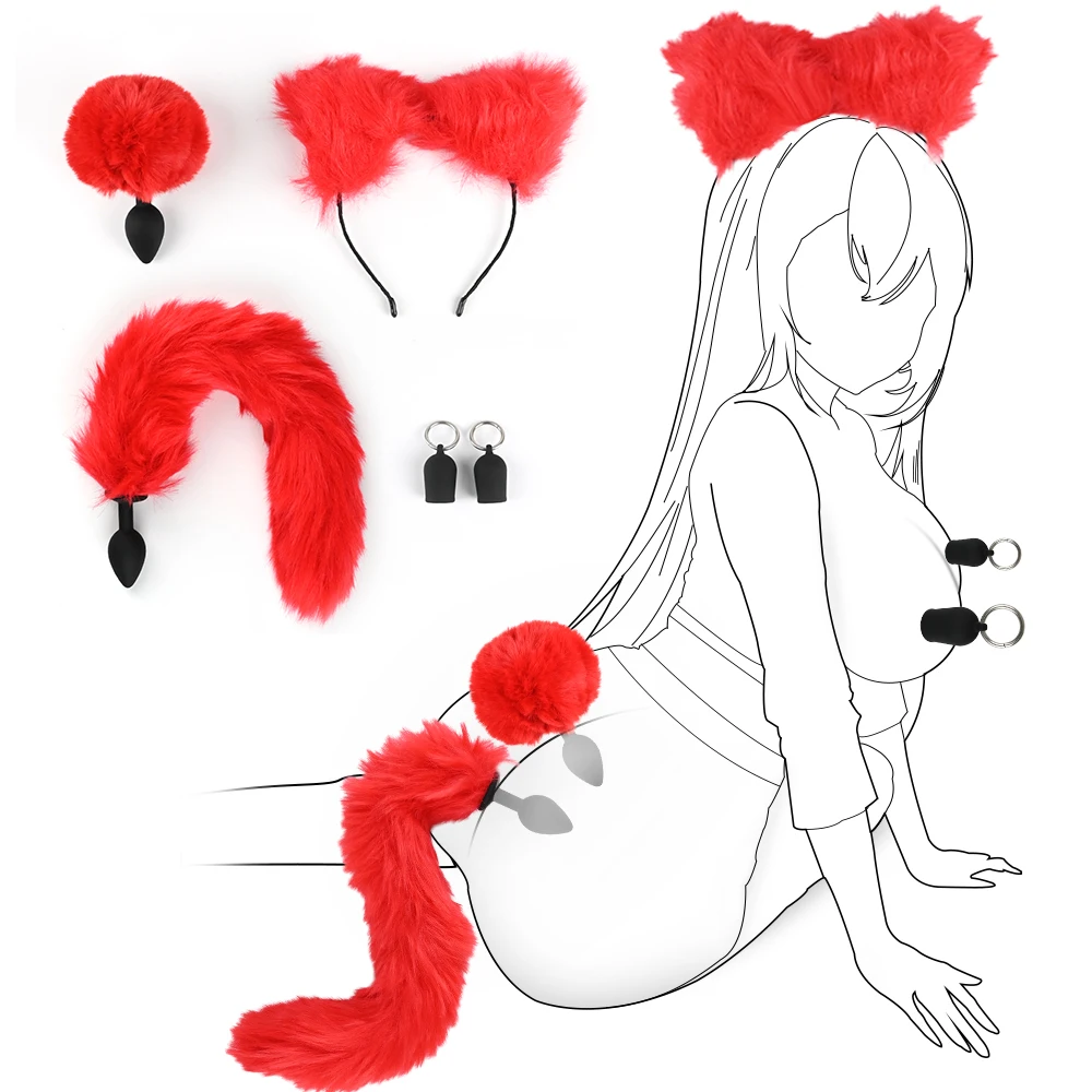 Анальная пробка Rabbit Fox Tail Set Bdsm Ролевая игра Силиконовый массажер простаты Анальная пробка Cat Ears Bunny Tail Секс-игрушки для женщин Мужчины Гей