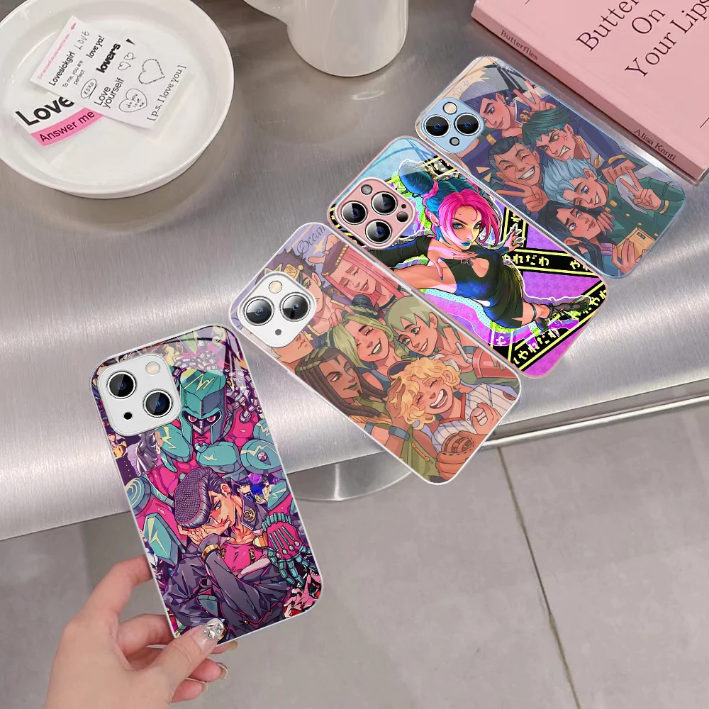 Классический чехол для телефона в стиле аниме JOJO из закаленного стекла для Iphone 14 13 12 11 Pro Mini XS MAX 14Plus X XS XR, чехол