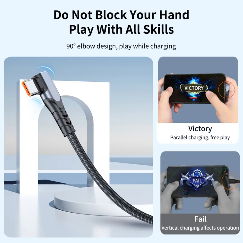 Фото Кабель USB C с углом 90 градусов, для быстрой зарядки Huawei P40 P30 Realme Samsung S20 Xiaomi Oneplus №5